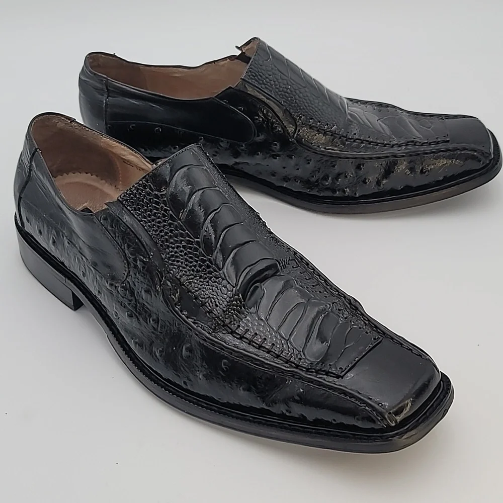 STACY ADAMS sz11 Alligator & Ostrich Leather Loafers Chisel Toe